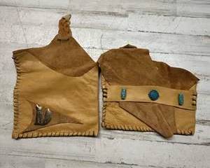 Handcrafted Leather Pouch Set β Southwestern Style with Turquoise Conchos & Brass Fox Emblem