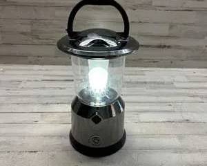 LED Lantern Chrome Finish Battery Operated Camping Light by GE Portable Indoor Outdoor
