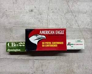 Lot of Vintage Ammunition Boxes American Eagle 50 Pistol Remington 22 LR CBee