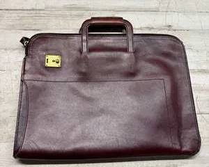 Vintage Brown Leather Briefcase Portfolio Bag with Brass Lock Handle Monogram RDZ