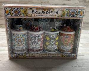 Sicilian Deruta Hand Soap Collection Set 4 Scents 21.5oz Bottles Italian Design