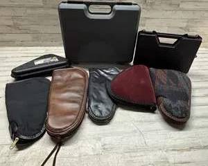 Mixed Lot Handgun Pistol Cases & Soft Sleeves Leather Fabric & Hard Shell Set