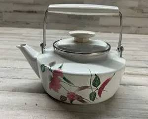Vintage Mikasa Gourmet Colors Silk Flowers Homestead Kettle β Japan EIHJI β Enamel Teapot