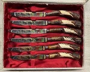 Anton Wingen Jr. Solingen Germany 6-Piece Steak Knife Set β Othello Rostfrei Stag Handles