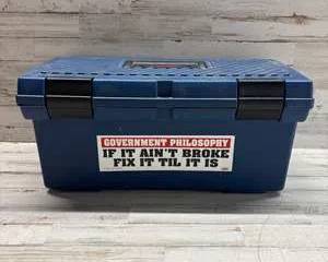 Loaded Blue Tool Box with Tools & Supplies β WD-40, Pipe Wrench, Locks, Polish & More
