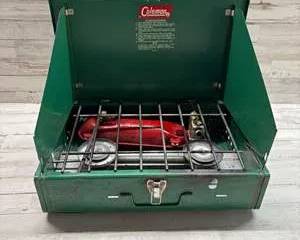 Coleman 425E Vintage Two Burner Camp Stove Green Liquid Fuel Camping Stove Made USA