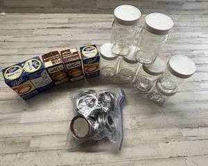 Lot of Vintage Ball & Kerr Mason Jars with Lids and Boxes Canning Supplies Set