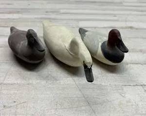 Vintage Hand Carved Duck Decoys Lot of 3 Signed Chris Hawkins 1983 Dick Robinson 1984