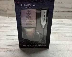 Barista Coffee Gift Set Bistro Blend with Frother Glass Mug Bay Island NIB