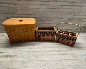Longaberger Basket Lot with Woodcrafts Lid Patriotic Red White Blue USA Set of 3