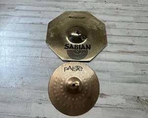 Sabian AAX 14β Clocktagon Cymbal + Paiste 201 Bronze Cymbal Pair β Vintage Drum Set Percussion Lot