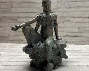 Vintage Bronze-Style Guanyin Goddess Statue β Seated Bodhisattva on Lotus Base