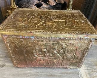 vintage brass coal storage box