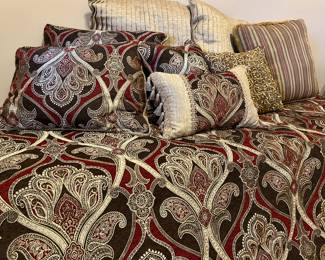 Many pillows & bedding