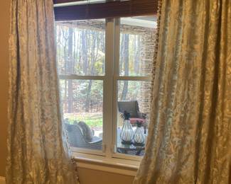 Lined drapes, approx 8’ length, rods & rings NFS