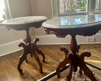 Pair of antique marble top side tables