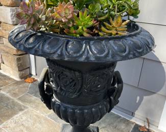 Pair very heavy iron planters, 25" tall