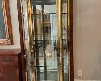 6’10” tall, 39” wide, 2’ deep display cabinet with brass accents