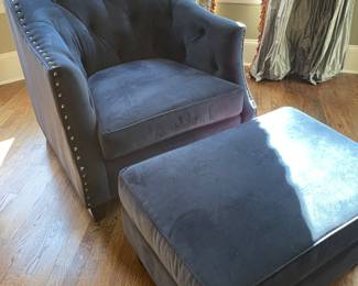 Navy velvet chair & ottoman (with nail heads)