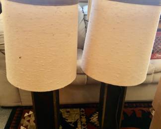 Vintage Tall Wood Lamps with Great Shades