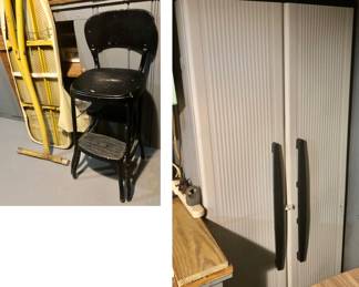 Black metal stool, Ironing board