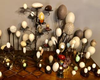 PRE-SALE Fantastic Egg Collection w Over 100 EGGS some Reptiles (Snakes, Turtles, Alligators, Crocodiles, Lizards, Iguana etc), some Birds (Ostrich, Penguins, Puffin, Owls, Flamingos, Ducks etc ) Includes Brass & Other Holders. Plus Waterford Crystal, Marble, Wood, Stone etc… Entire Collection AS IS $250
