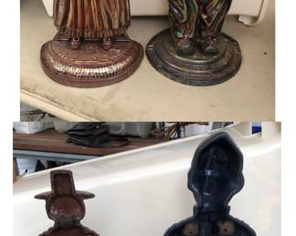 “Jenny Jones” Lady and Dutch Boy Iridescent Cast Iron Fireplace Stand Holders