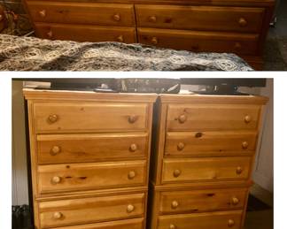 PRE-SALE 3 Piece Matching Set: The Dresser is 83” long x 16” deep x 32.5” tall . Matching 2 Chest of Drawers are 33” wide x 15.5” deep x 33” wide x 49” tall. $100 for All 3 Pieces or $50 Each Piece.