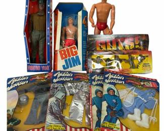 70s Action Figure Lot 6 Million Dollar Man, Big Jim, Fighting Yank, Action Jackson Outfits