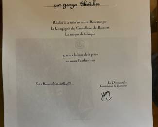 Paperwork for large baccarat bowl