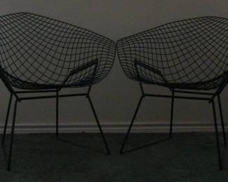 Pair of black diamond Bertoia chairs