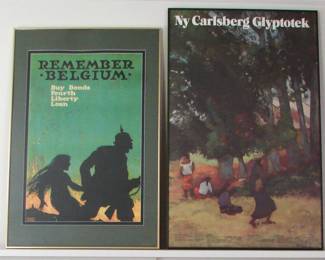 On the left original U.S. World War One propaganda poster by Ellsworth Young.  Unframed work is 18" X 27".  On the right is a 1970s Gaugin poster from the Carlsberg Museum in Copenhagen.