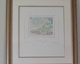 "Umbrella Man IV" by Peter Max.  Hand painted colored etching .  Unframed work is 22" X 19.5".  Artist's dedication to original owner on back.  COA.