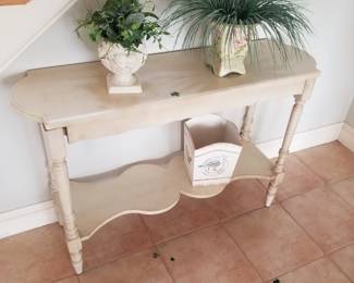 Foyer table; faux plants