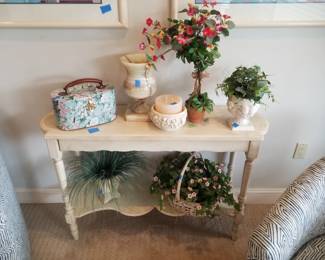 Foyer table; faux plants