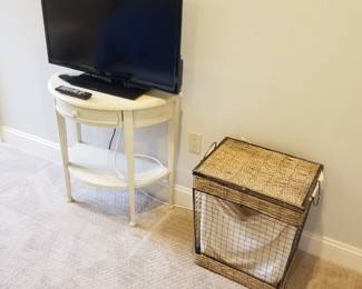 Accent table; TV; wire chest