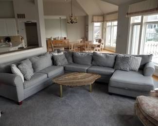Large sectional sofa with chaise; stunning natural agate coffee table