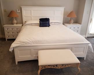 Magnussen Home king bedroom suite: king bed; nightstands, long dresser with mirror 