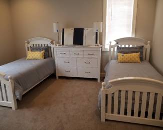 Twin bedroom suite: twin beds; dresser; nightstand