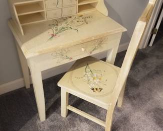 Hand painted ladies writing desk with matching chair