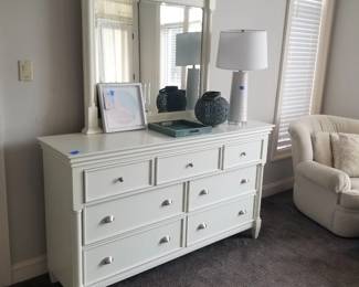 King bedroom suite by Magnussen Home: long dresser with mirror 