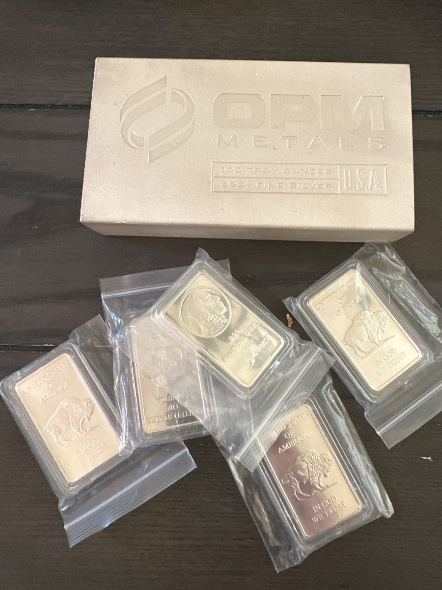 100 oz silver bar and 1oz bars