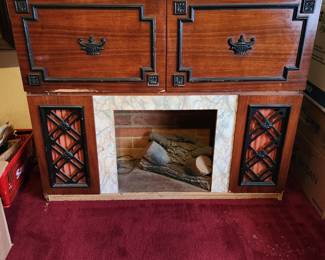 Vintage German Koronette Console Stereo Bar and Fireplace