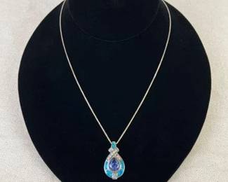 Sterling Silver Opal and Amethyst Pendent on Sterling Chain