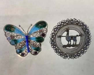 Sterling Silver and Enamel Pins