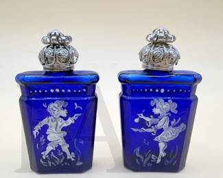 1930S COBALT BLUE GLASS CANISTERS