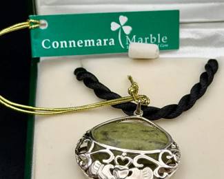 New Sterling Silver Connemara Marble Irish Pendant Necklace