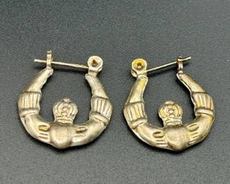 Sterling Silver Signed Claddagh Earrings