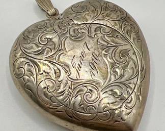 Antique Sterling Silver Heart-Shaped Locket Pendant dated 1910