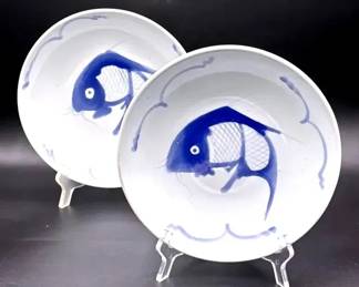 (2) Shallow Blue Fish Bowls